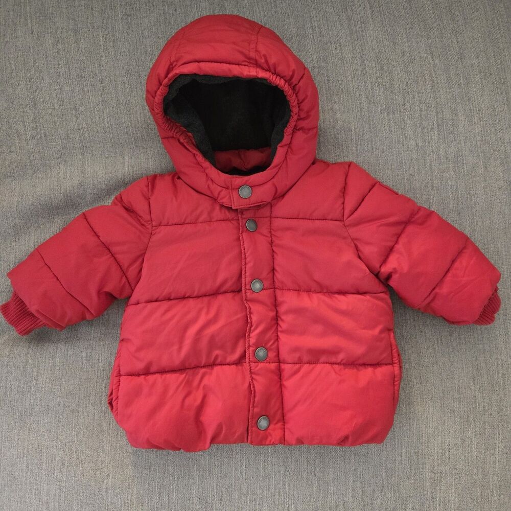 BabyGap Red Hooded Puffer Jacket 6–12 Months • Fleece Lined • Warm Winter Coat